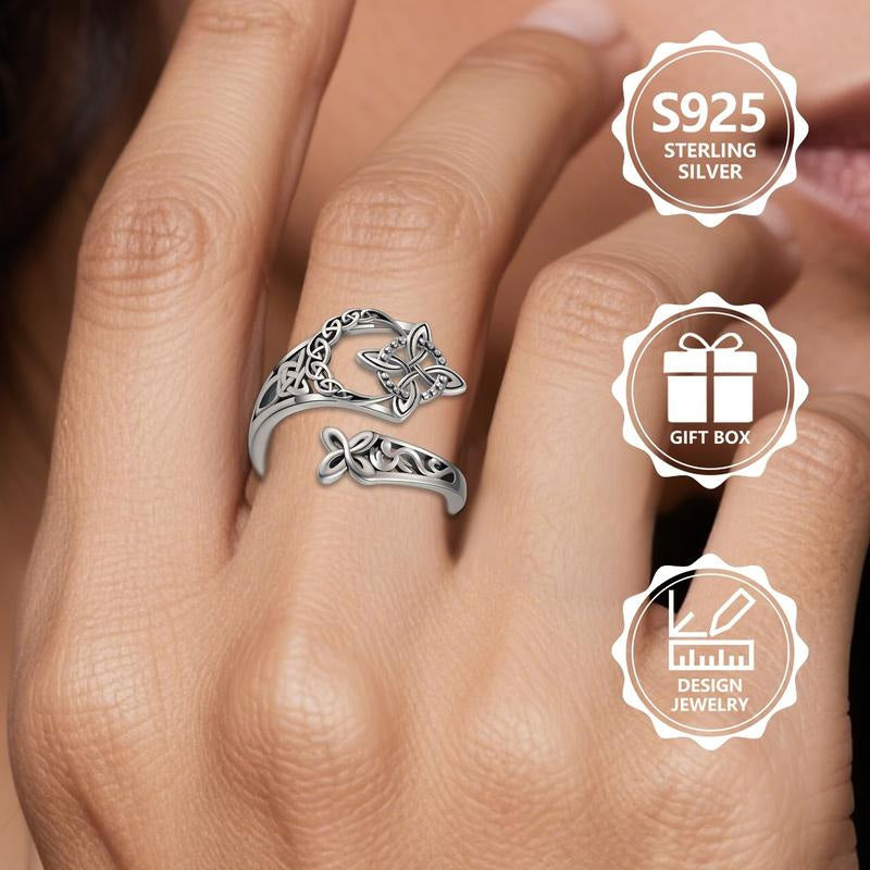 Žiedas su atviru keltišku raštu, pagamintas iš 925 sidabro-LT