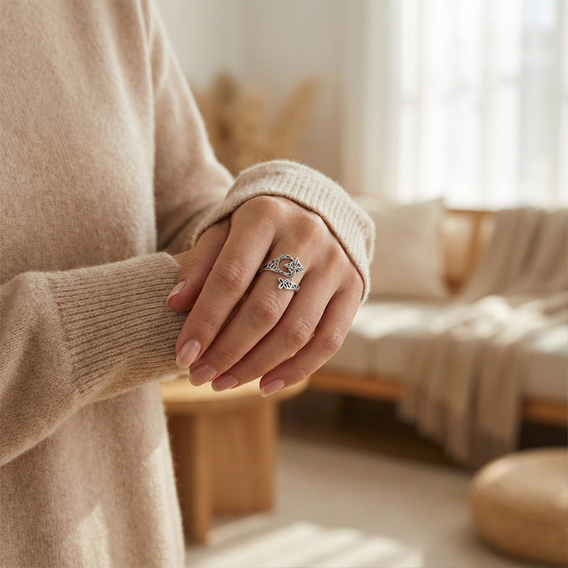 Žiedas su atviru keltišku raštu, pagamintas iš 925 sidabro-LT