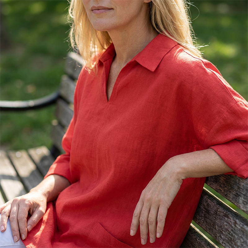 ✨🔥 2026 metų naujiena – moteriška tunika su V formos iškirpte ir apykakle, su kišenėmis 👚-LT