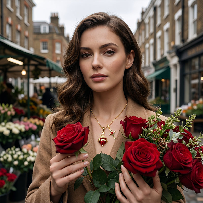 🖤🎁 Mistinis, gotikinio stiliaus Šventosios Širdies ir Rožės Kryžiaus pakabukas 💖-LT