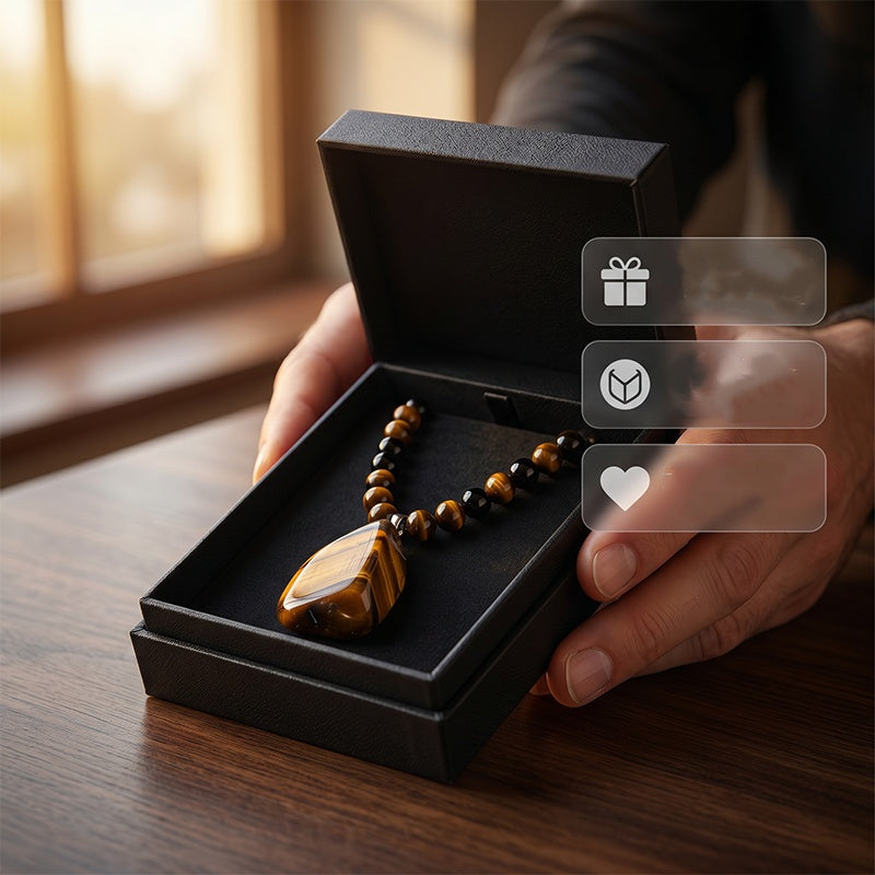 🔥50% DE DESCUENTO AHORA🦁 Collar de cuentas de ojo de tigre natural para hombre – Joyería elegante con piedra energética para uso diario y como regalo 🎁-ES