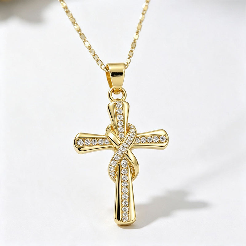 💫Collar de mujer con un colgante de cruz brillante y anudada-ES